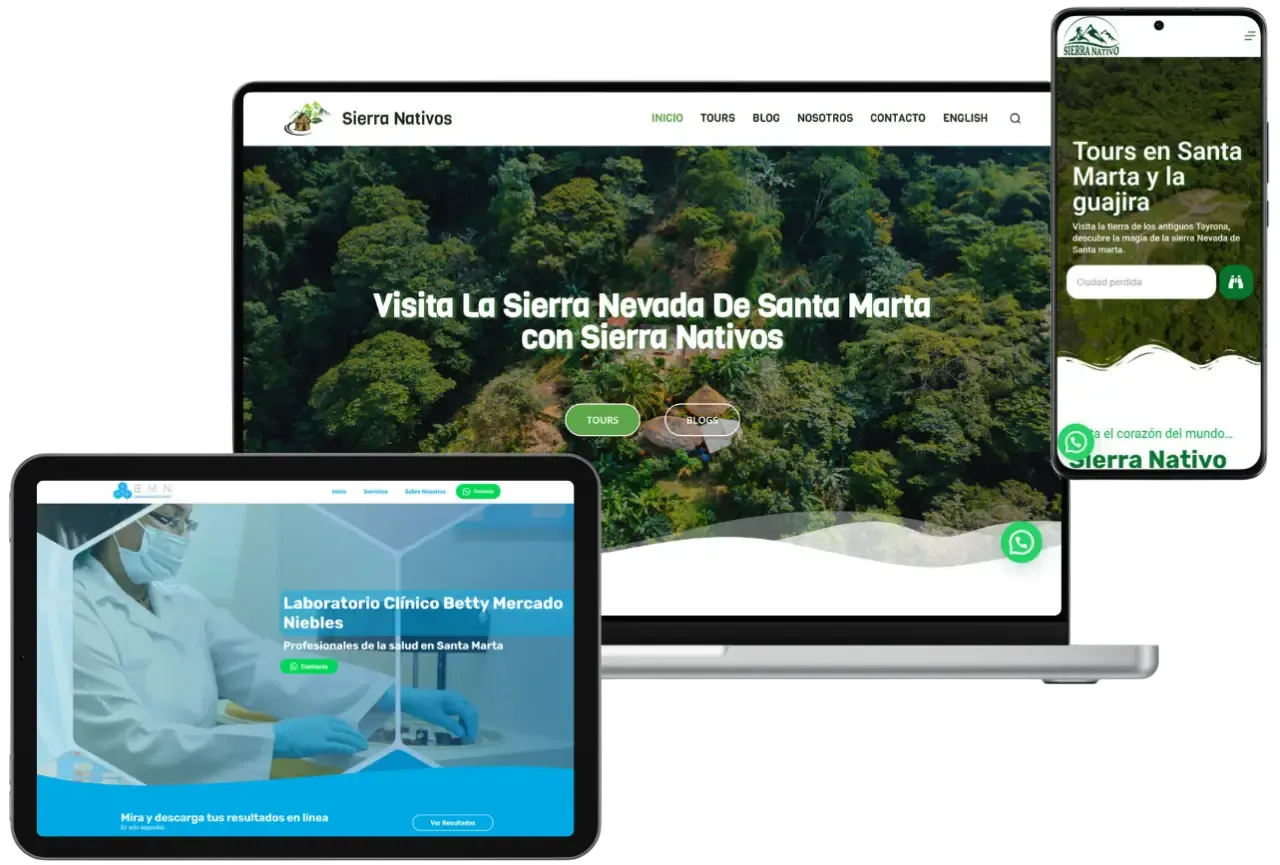 Muestras de diseños web responsivos en diferentes dispositivos