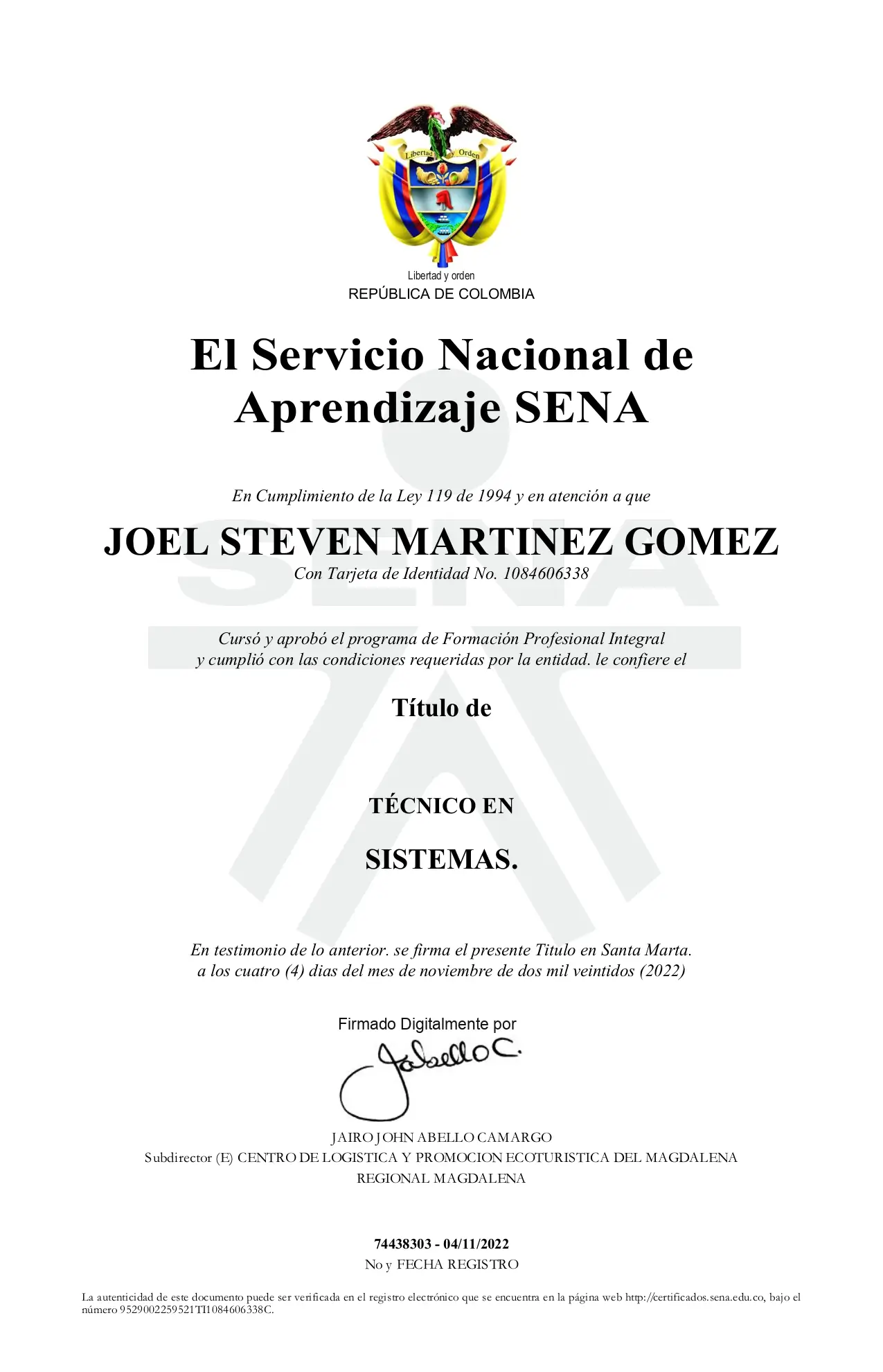 Técnico en sistemas Sena